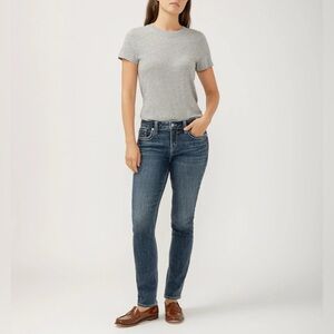 Silver Elyse Mid Rise Straight Leg Jeans